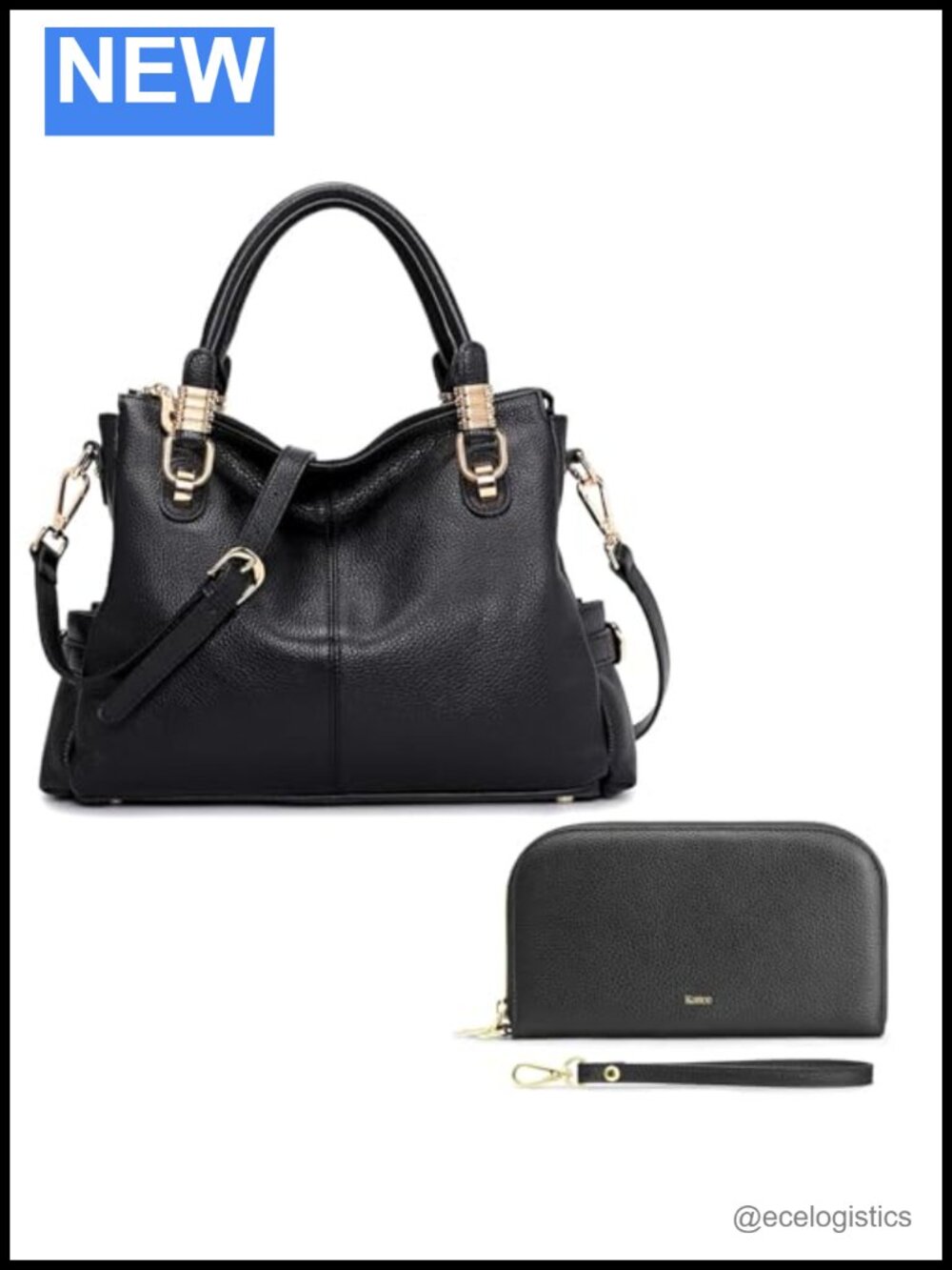 Genuine Leather RFID Wallet & Satchel Tote Set, Adjustable Straps, Women's Purse